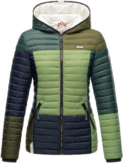 Dames Gewatteerde Jas Multikulti – Licht, Trendy & Met Colour-Blocking Design Groen
