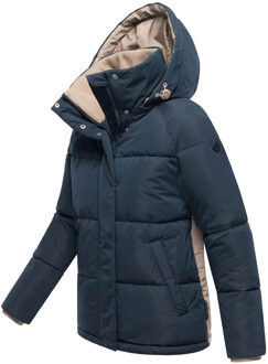 dames gewatteerde jas Omariaa met colorblock & afneembare capuchon Blauw - L