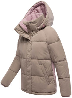 dames gewatteerde jas Omariaa met colorblock & afneembare capuchon Grijs - XL