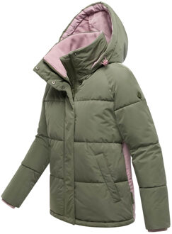 dames gewatteerde jas Omariaa met colorblock & afneembare capuchon - maat M Groen