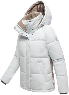 dames gewatteerde jas Omariaa met colorblock & afneembare capuchon - maat S Blauw