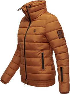 dames gewatteerde jas Poisen met hoge kraag & teddyfleece zakken Bruin - S