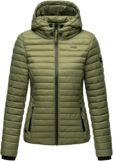 dames gewatteerde jas Samtpfote met afneembare capuchon & ribboorden - maat S Groen