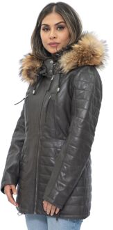 Dames gewatteerde leren parka jas-Curitiba Bruin - EU 42 / UK 14