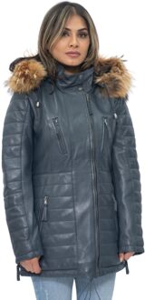 Dames gewatteerde leren parka jas-Curitiba Navy - EU 36 / UK 8