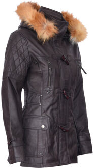 Dames gewatteerde leren parka met capuchon-Northampton Bruin - EU 36 / UK 8