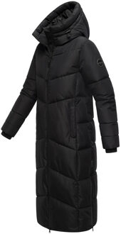 dames gewatteerde mantel Firella met capuchon & tweewegrits Zwart - XL