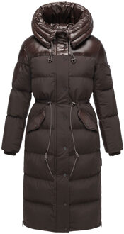 dames gewatteerde mantel Knusperherz met taillekoord & capuchon Bruin - XL