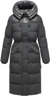 dames gewatteerde mantel Knusperherz met taillekoord & capuchon Grijs - XL