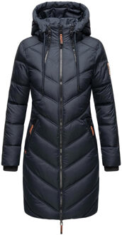 dames gewatteerde winterjas – Armasa, lang met capuchon & teddybont voering Blauw - 2XL