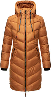 dames gewatteerde winterjas – Armasa, lang met capuchon & teddybont voering Bruin