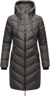 dames gewatteerde winterjas – Armasa, lang met capuchon & teddybont voering Grijs - 2XL