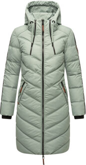 dames gewatteerde winterjas – Armasa, lang met capuchon & teddybont voering Groen - 2XL