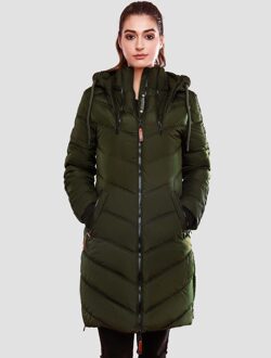 dames gewatteerde winterjas – Armasa, lang met capuchon & teddybont voering Groen