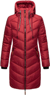 dames gewatteerde winterjas – Armasa, lang met capuchon & teddybont voering Rood - 2XL