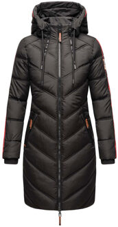 dames gewatteerde winterjas – Armasa, lang met capuchon & teddybont voering Zwart - 2XL