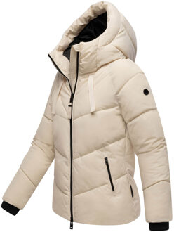 dames gewatteerde winterjas Kwamee met capuchon & tweewegrits Crème - 2XL