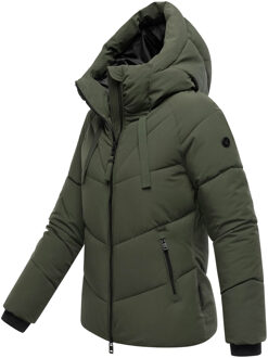 dames gewatteerde winterjas Kwamee met capuchon & tweewegrits Groen - 3XL