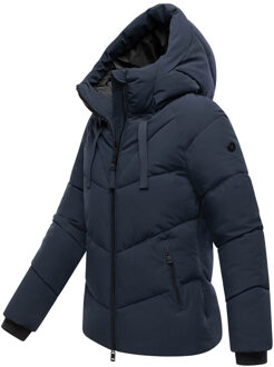 dames gewatteerde winterjas Kwamee met capuchon & tweewegrits Navy