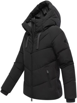 dames gewatteerde winterjas Kwamee met capuchon & tweewegrits Zwart - 2XL