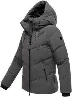 dames gewatteerde winterjas Kwamee met capuchon & tweewegrits Zwart - XL