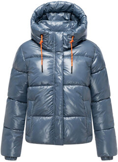 dames gewatteerde winterjas Skyraa met capuchon & glanzend design Blauw - XL