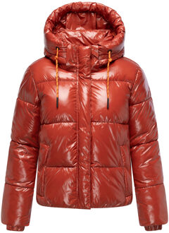 dames gewatteerde winterjas Skyraa met capuchon & glanzend design Bruin - 2XL