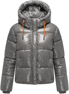 dames gewatteerde winterjas Skyraa met capuchon & glanzend design Grijs - XS