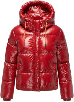 dames gewatteerde winterjas Skyraa met capuchon & glanzend design Rood