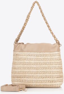 Dames Geweven Crossbody Tas met Kettingen, Beige