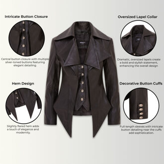 Dames Gothic Mid-Length Edwardian leren jas - Sandvika Zwart