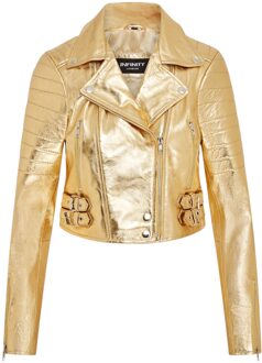 Dames Gouden Cropped Brando Leren Bikerjack - Bellville - maat EU 36 / UK 8