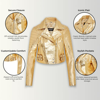 Dames Gouden Cropped Brando Leren Bikerjack - Damascus - maat EU 48 / UK 20