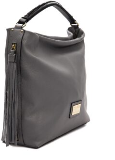 Dames Grijze Leren Schoudertas Zwart - One Size