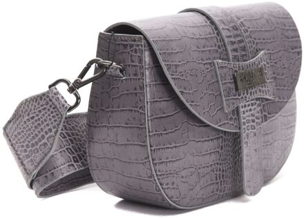 Dames Grijze Leren Schoudertas Zwart - One Size