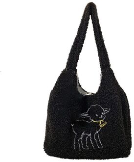 Dames Grote Capaciteit Boodschappentas Schoudertas Mode Imitatie Lamsvacht Lam Winter Kleine Geborduurde Tote M220584N