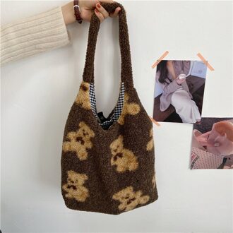 Dames Grote Capaciteit Boodschappentas Schoudertas Mode Imitatie Lamsvacht Lam Winter Kleine Geborduurde Tote M220584R