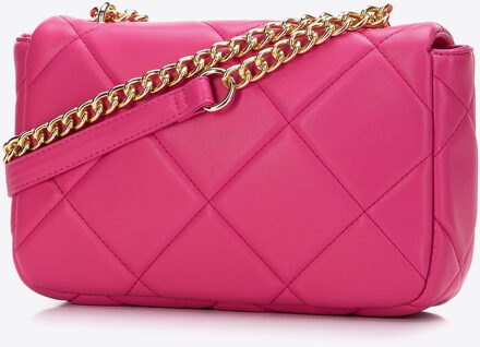 Dames handtas gewatteerd met vierkanten aan een ketting, roze eco-leer - One Size