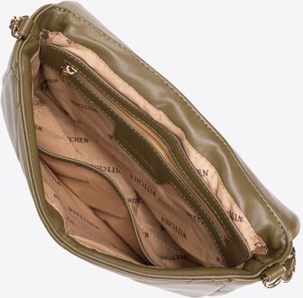 Dames handtas gewatteerd met vierkantjes aan een ketting, klein groen