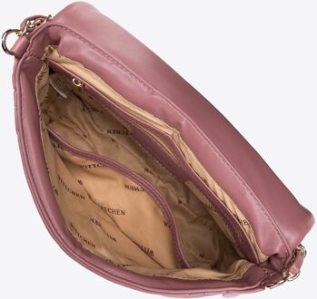 Dames handtas gewatteerd met vierkantjes aan een ketting, klein Roze