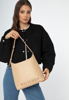 Dames handtas met reliëflogo, beige, eco-leer - One Size