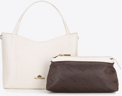 Dames handtas met uitneembaar etui, crème, natuurlijk leer