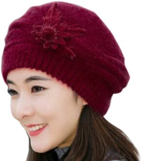 Dames Hoed Bloem Brei Haak Beanie Hat Winter Warm Cap Baret Meisje Mode Motorkap Cap Zachte wol Hoed WE