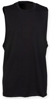 Dames hoge hals schuine armgat vest top Zwart