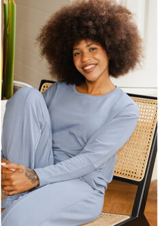 Dames huispak broek + sweater effen donker - maat S Blauw