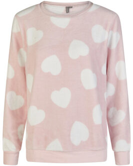 Dames huispak fleece broek + sweater hartjes Roze