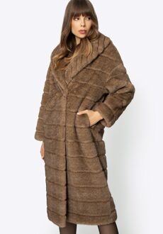 Dames Imitatiebontjas met Kraag Donkerbeige Polyester