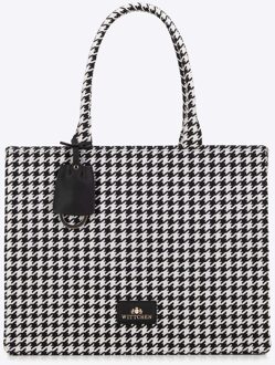Dames jacquard patroon shopper tas zwart en wit katoen - maat Zwart/wit