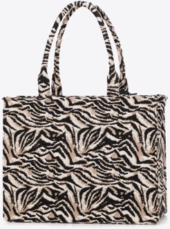 Dames jacquard-patroon shoppertas in zwart en bruin katoen Zwart/bruin - One Size