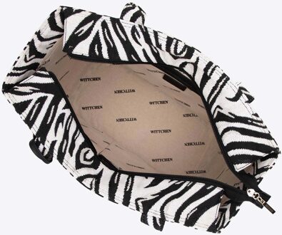 Dames jacquard shopper met kwastje, wit en zwart - maat